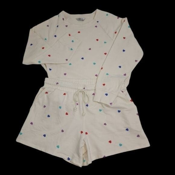 Wildfox Womens Relaxed Fit Super Soft Sweatshirt And Short Lounge Set XL Cream - Picture 12 of 12